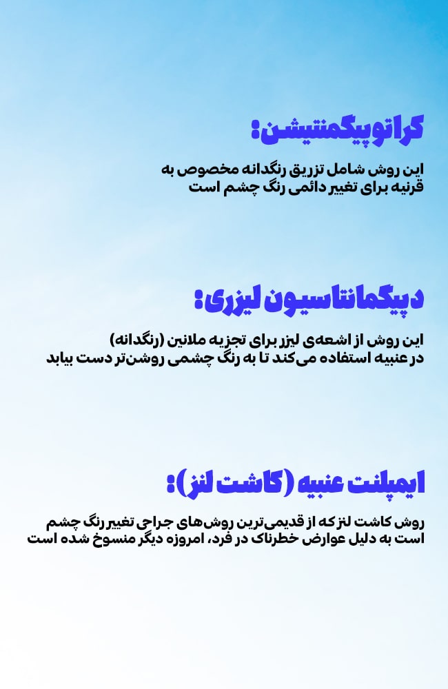 کاندیدای مناسب برای هر روش تغییر رنگ چشم